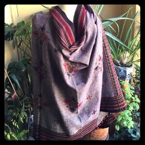 Wool-Blend Embroidered Wrap Scarf in Dusty Mauve